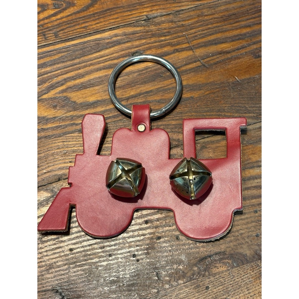 RED CHRISTMAS‎ TRAIN Silver Bells Christmas Holiday Decorations Hanging Leather